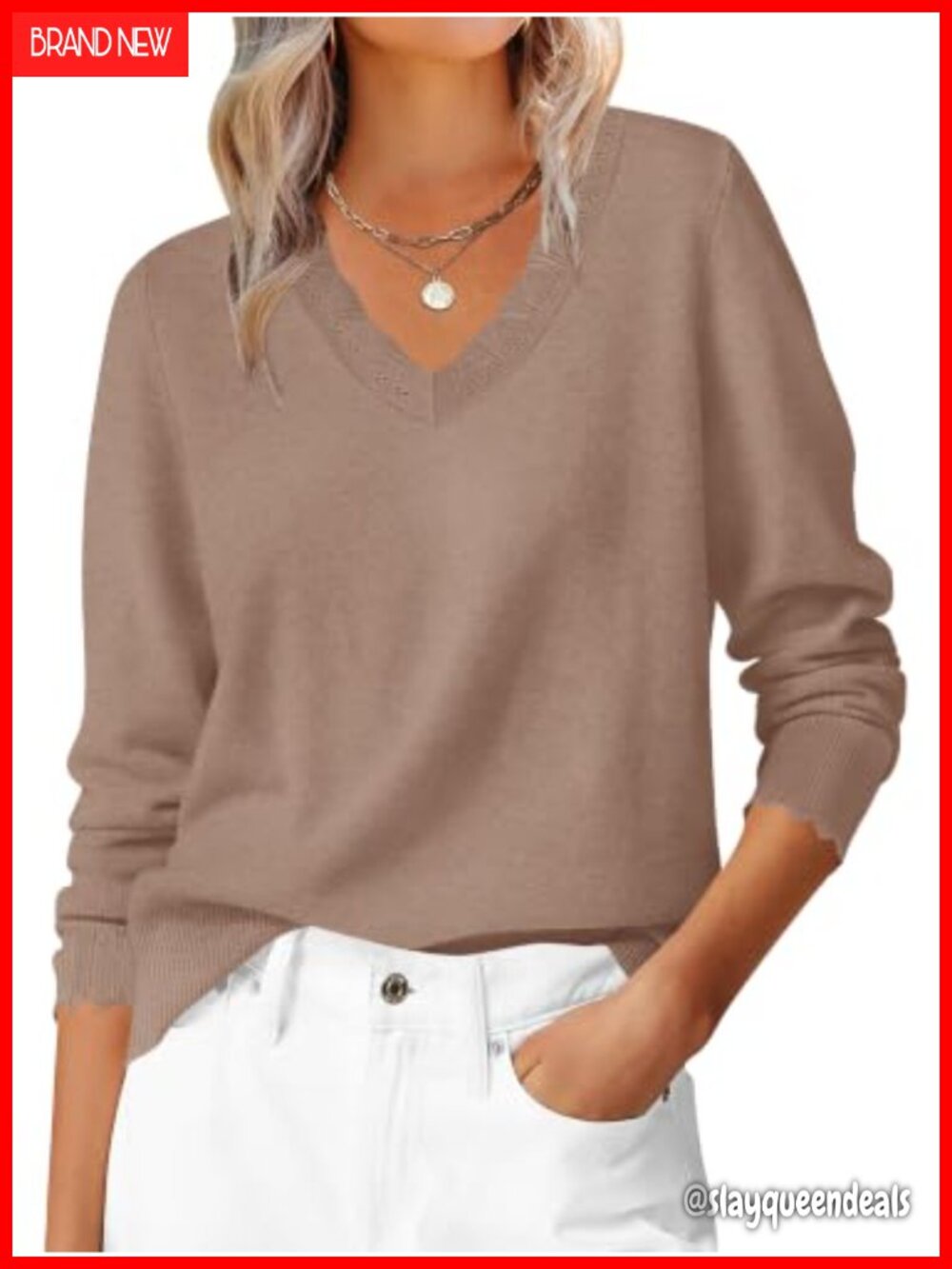 Women's V-Neck Long Sleeve Knit Sweater Lightweight